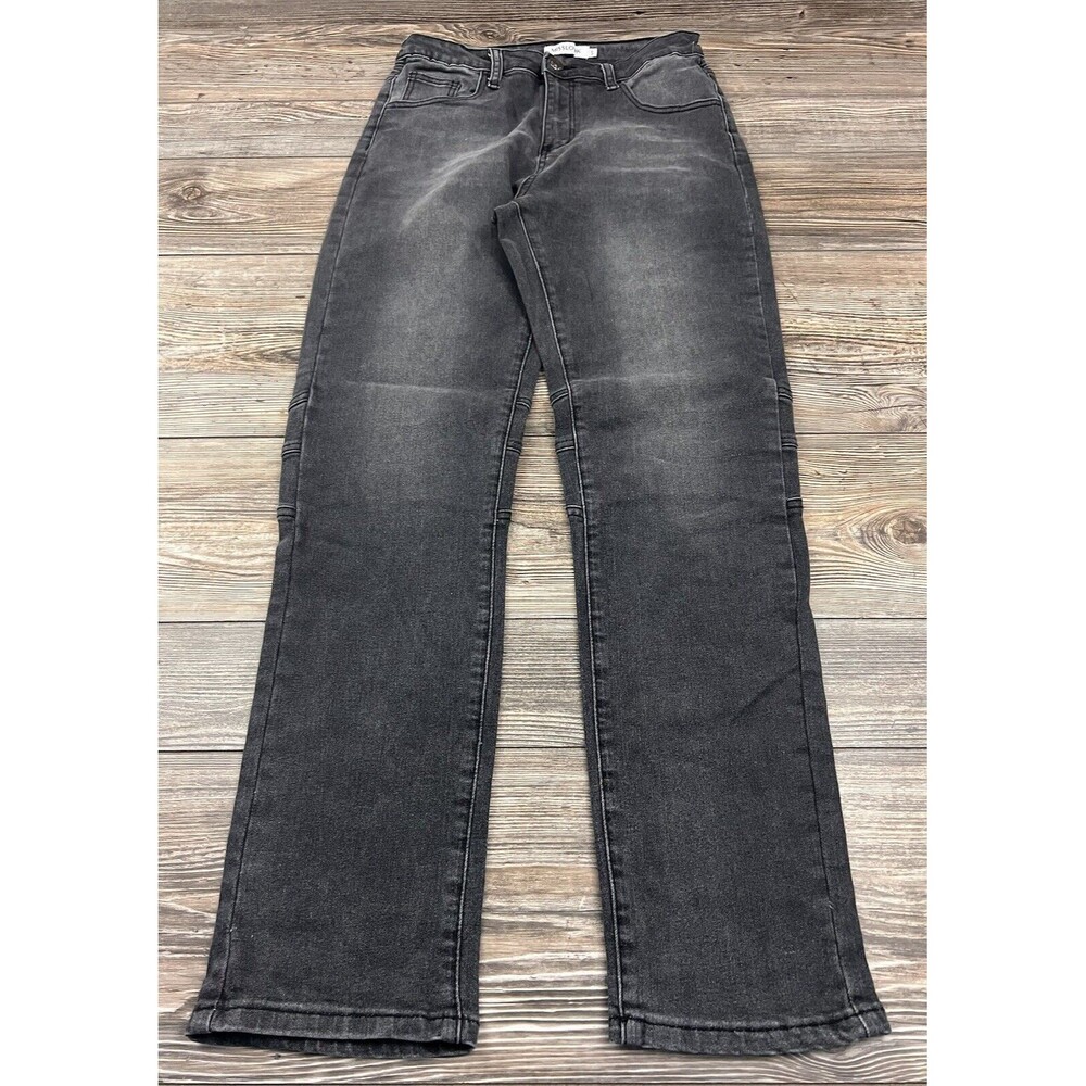 Miss Look Womens S (27x30) Denim Jeans Grey Straight Embroidered Pockets Stretch
